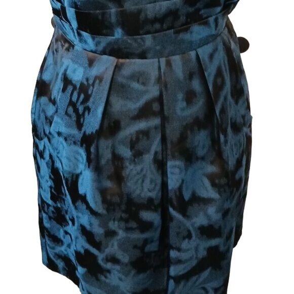 Strapless Pleated Mini Dress‎ Teal & Black Pockets Size 4 - Picture 6 of 13